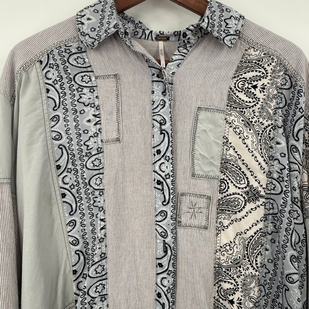 Free People All Patched Up Bandana Patchwork Button Up Shirt Sz S Lagenlook Boho - Picture 11 of 15